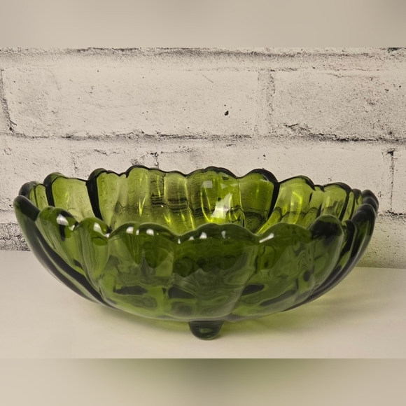 Vintage Green Glass Footed Bowl